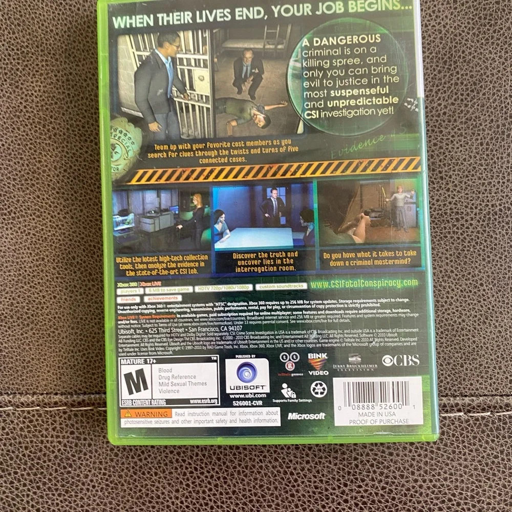 CSI: Crime Scene Investigation - Fatal Conspiracy (Microsoft Xbox 360, 2010)